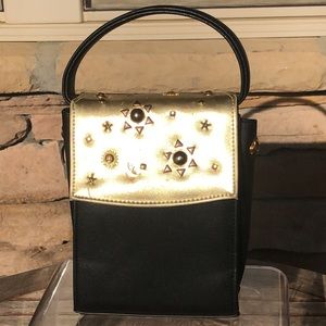 Moon and Stars Celestial Black and Gold Vintage Bag